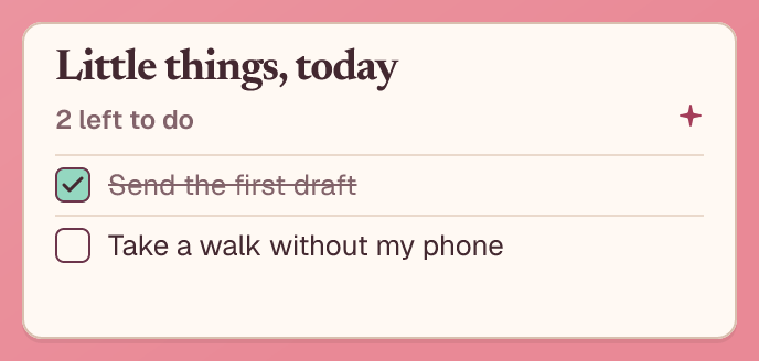Medium Quick Checklist widget showing two tasks and how many are left.