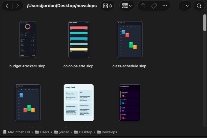 Slop files in Finder