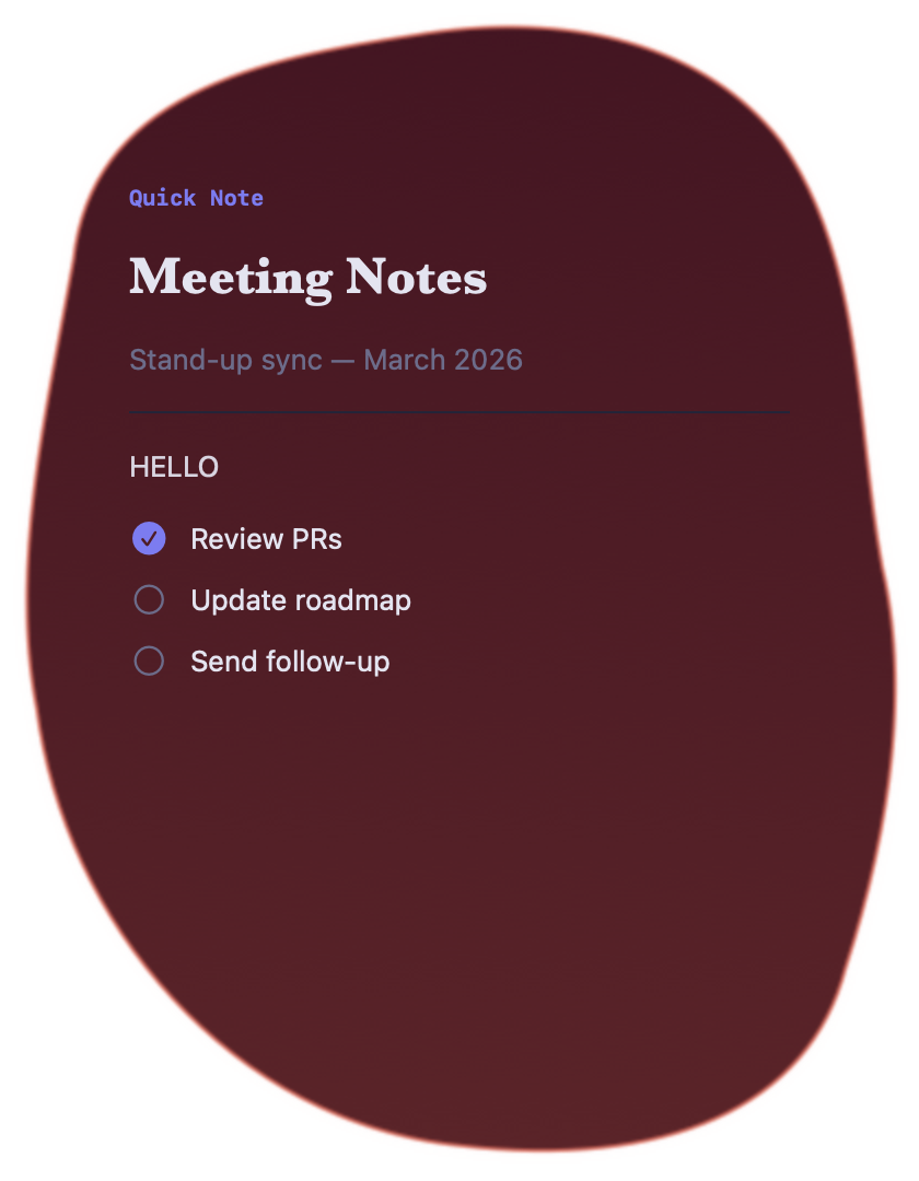 Meeting notes with organic blob window shape